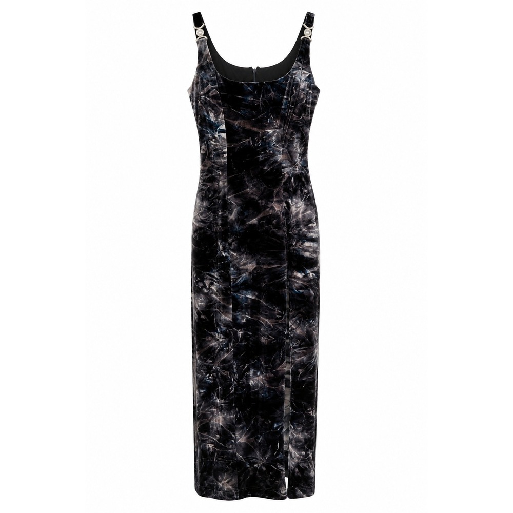 Vintage Bari-Jay Velvet Marble Column Maxi Gown Black Pearl Rhinestone 7/8